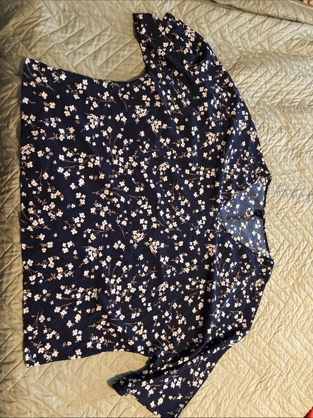 Womens Navy Floral Blouse - Elegant Cherry Blossom Print